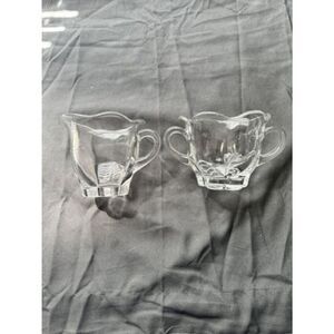 Vintage Duncan & Miller Clear Glass Open Sugar Bowl w Creamer Set